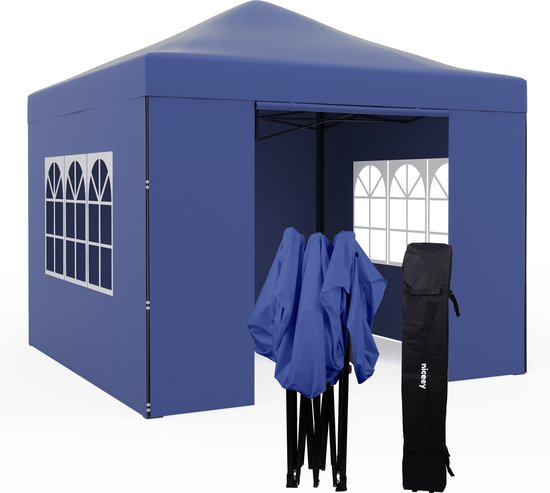 Niceey Partyzelt - 3x3m - Pavillon - faltbar und wasserdicht - Partyzelt mit Seitenwänden - Gartenzelt - einfacher Aufbau - Tragetasche mit Rädern - Dunkelblau