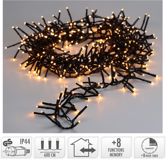 Maxi Cluster Weihnachtsbeleuchtung - 400 led - 6m - extra warmweiß - Timer - Lichtfunktionen - Memory - Außenbereich