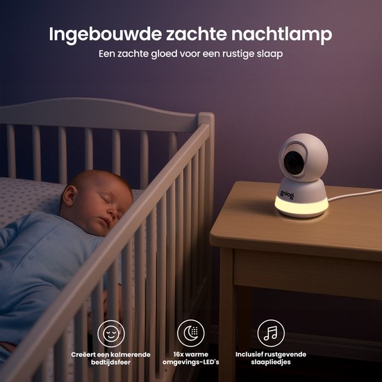 Gologi Babyphone mit Kamera - Babyphone - Babykamera - Ferngesteuert über App und Bildschirm - Weiß