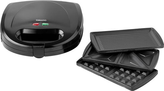 Tomado TGM2000B - Multigrill 3 in 1 - Inklusive Sandwich- und Waffelplatten - 750 Watt - Schwarz