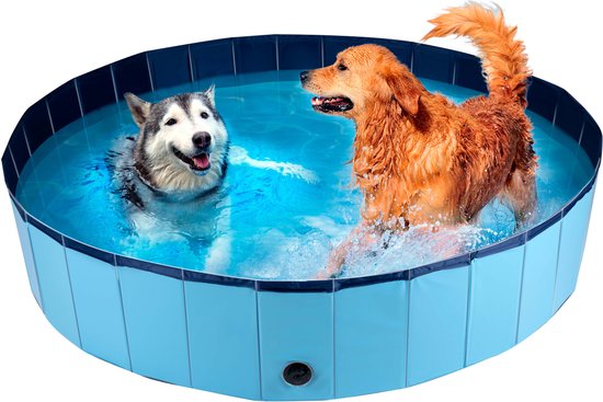 Maxxpro Hundepool - 160 x 30 CM - für große Hunde - faltbar - Anti-Rutsch-Boden - mit Entleerungsventil - Blau