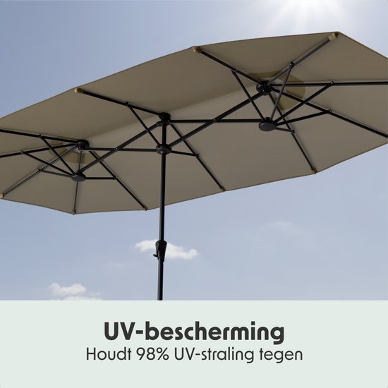 LifeGoods Doppelter Sonnenschirm - Garten - 220x400cm - bis zu 8 Personen - Wasserdicht - UPF50+ - Taupe