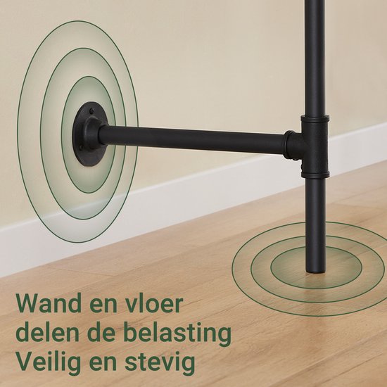 SoBuy Industrie-Kleiderständer mit 3 Stangen und 3 MDF-Einlegeböden, robuster offener Kleiderschrank, industriell schwarz KLS18-SCH