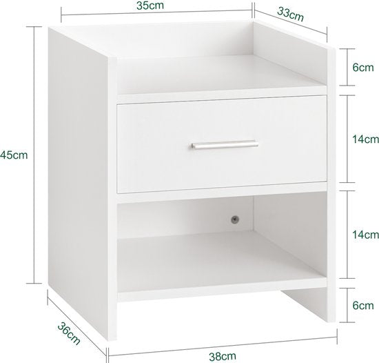 SoBuy FBT66-W Nachttisch Weiß - Beistelltisch mit Schublade und 2 Ablagen - Vielseitiger Couchtisch für Schlafzimmer, Wohnzimmer & Flur - MDF