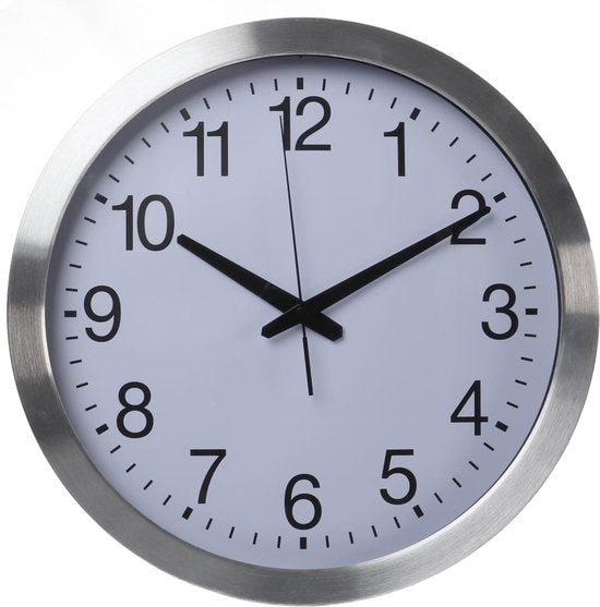 Perel Wanduhr, rund, analog, 40 cm, funkgesteuerte Zeitanzeige (DCF), Aluminium, silber