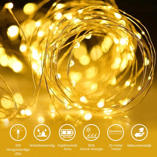 Happy Goods Solar Gartenbeleuchtung - 200 LED Lichterkette für den Außenbereich - 20 m - Lichterkette - Außenbeleuchtung Girlande - Lichterketten