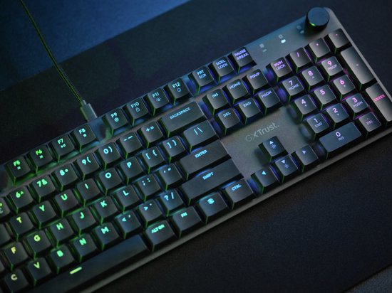 Trust GXT 866 Torix – Mechanische Gaming-Tastatur – Voll-RGB – Weiße Schalter – PC/PS5 – US-QWERTY – Schwarz