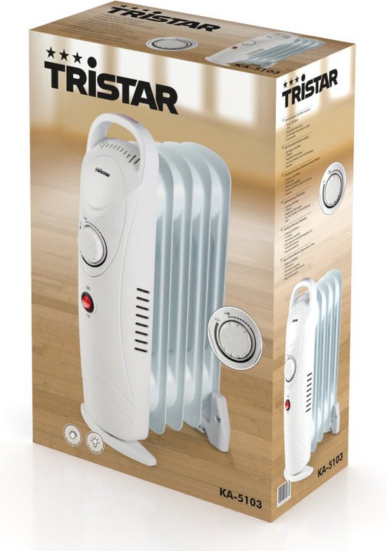 Tristar Elektroheizgerät KA-5103 - Ölgefüllter Heizkörper - 500 Watt - 5 Rippen - Kompakt - Weiß