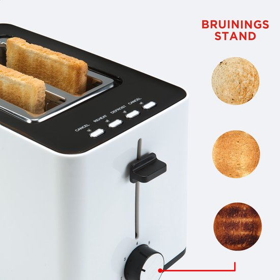 Bourgini Toasti Toaster - Toaster mit Toasti-Klemmen - Weiß - Extra breiter Schlitz für 2 getoastete Sandwiches - Einstellbare Bräunungsstufe und Auftaufunktion