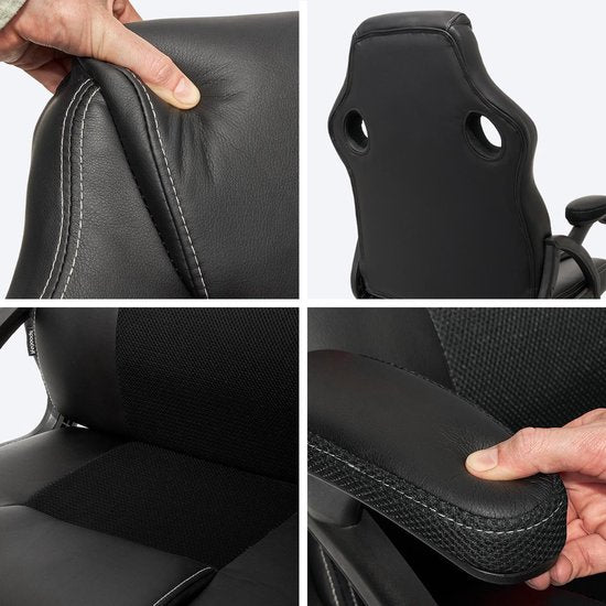 LifeGoods Gaming Stuhl - Einstellbar - Kunstleder - Schwarz