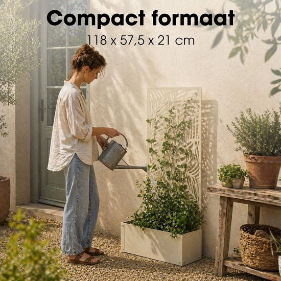 Mica Decorations Sapri Pflanzenstütze – Pflanzkübel mit Klettergitter für Kletterpflanzen – Pflanzenständer, freistehend oder an der Wand – 57,5 x 21 x 118 cm – Off White
