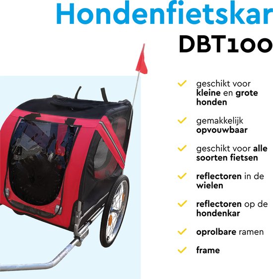 BRASQ Hundefahrradanhänger - Rot/Schwarz - bis zu 40kg - faltbar mit Reflektoren