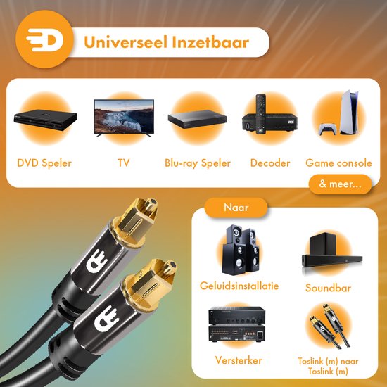 Drivv. Optisches Premium Toslink-Kabel - Optisches Audiokabel - Soundbar - Stecker zu Stecker - 3 Meter - Schwarz