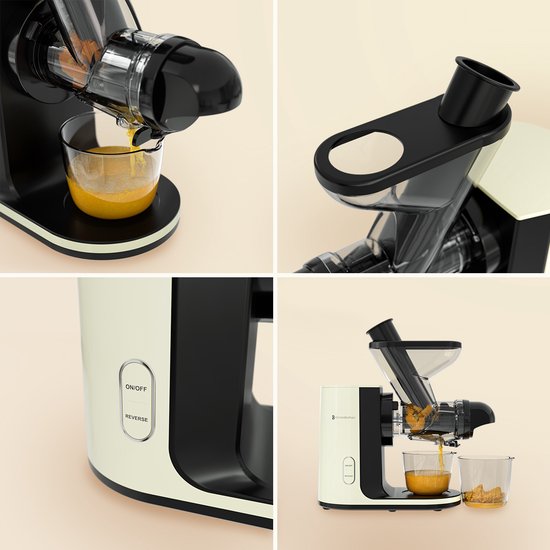 KitchenBrothers Slowjuicer - Entsafter - Gemüse- und Obstpresse - 43 mm und 60 mm Einfüllöffnung - 400 ml - Champagner