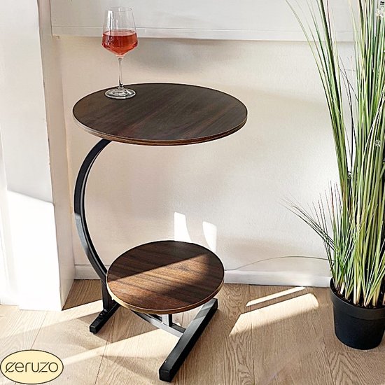 Ceruzo Beistelltisch - Doppelte Tischplatte rund 30 und 40 cm - Couchtisch - Bank Tisch - Atmosphärischer Tisch - Braun