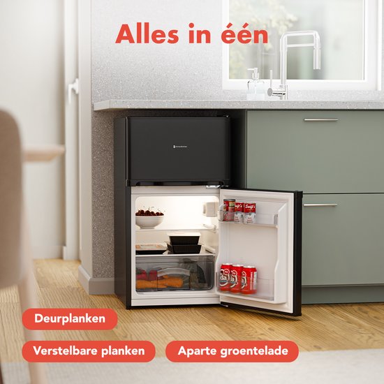 KitchenBrothers Kühlschrank - 61L Kühlfach - 24L Gefrierfach - Eisfach - Frigo - Freistehend - Schwarz