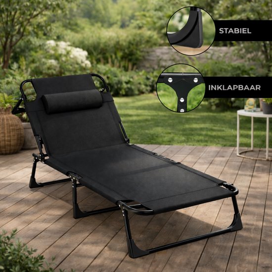 Outbee Lounger - Liege - Sonnenbank - 190x55x30 cm - faltbar - verstellbar - wetterfest - Schwarz
