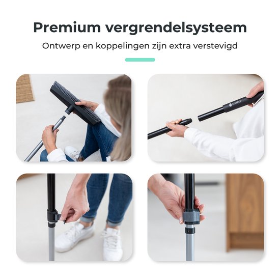 CLEANLY Besen Indoor und Outdoor mit Teleskopstiel 115-142 cm - Besen mit Stiel - Straßenbesen - Raumbesen - Raumkehrer - Weicher Besen - Innenbesen - Breite 35 cm - Schwarz, Grau