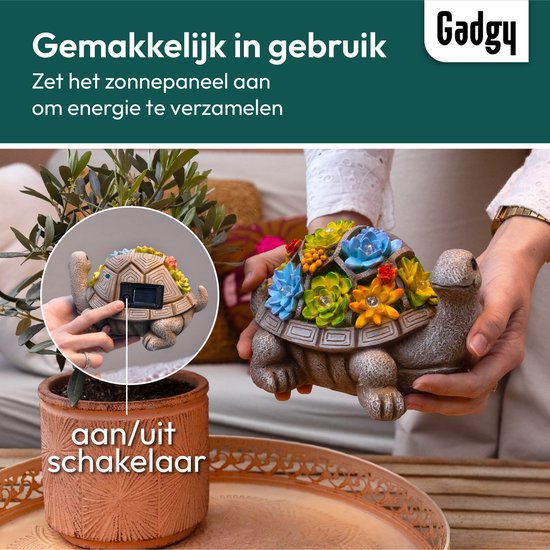 Gadgy Solar-Gartenleuchte Schildkröte - Solarenergie-Gartenleuchte - Solar-Tischlampe - Außenlampe Gartenstatue - Gartenlaterne mit Tag/Nacht-Sensor - Beleuchtung für draußen - Gartenlaterne
