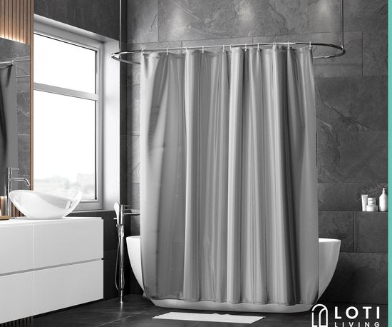 Loti Living Duschvorhang Anti-Schimmel - Grau - Inklusive Ringe - Wasserdicht - Polyester - Duschvorhang 180x200 cm