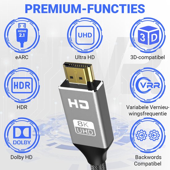 SBVR - HDMI Kabel 2.1 - 8K Ultra HD - 4K 120 Hz - Nylon HDMI Kabel - 1.2 Meter