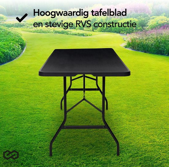 Infinity Goods Zusammenklappbarer Tisch - Klapptisch - 180 x 70 x 74 cm - Campingtisch - Gartentisch - Tragbar - Schwarz