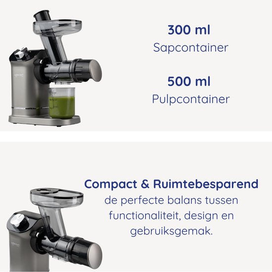 Safecourt Kitchen - Slow Juicer - 700 ml & Kaltpressung - Mit leisem Motor und Tropfstopp - Für frischen Saft von Obst und Gemüse - Grauer Kunststoff