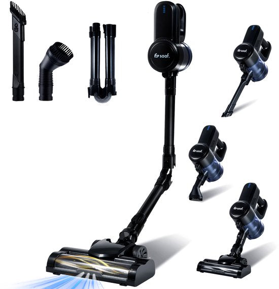 Saaf G80 Stick Staubsauger - 150W - Stick Staubsauger Cordless - Bagless Staubsauger - 7-teiliges Set mit biegbarem Griff - 22kPa - Dustbuster - Schwarz