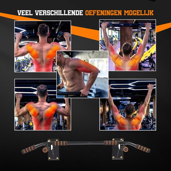 TTD® Premium Klimmzugstange - Wandmontiert - Dip Bars - Home Sports - Hochwertige Materialien - Extra Stabil bis zu 250KG - Inklusive Montageteile - Schwarz/Orange