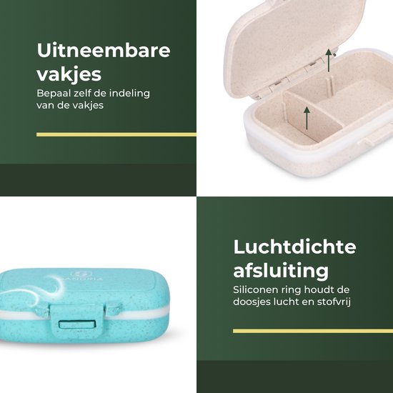 Gandria Pillendose 4er Set - Medikamentenbox mit 3 herausnehmbaren Fächern - Aufbewahrungsbox aus Bio-Grain-Faser - Medikamentenbox wasserdicht - Aufbewahrungsbox für Pillen und Medikamente - Medikamentenbox 12 Fächer