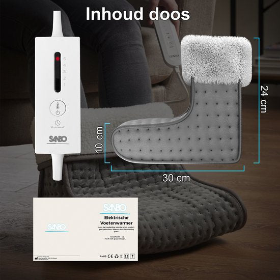 Sanbo Elektrischer Fußwärmer mit Timer - 5 Heizstufen - Waschbarer Inneneinsatz - Elektrisch - Fußwärmer - Anthrazit