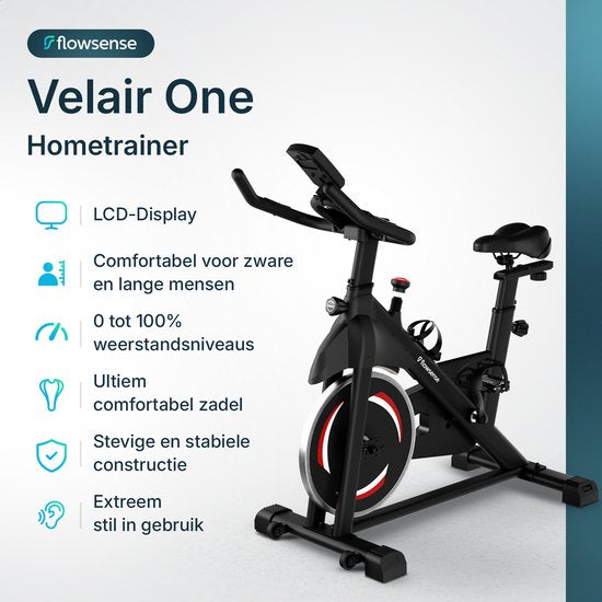 Flowsense Hometrainer Velair One - Fitness Bike - Hometrainer mit magnetischem Widerstand - Hometrainer Spinning Bike - 3KG Schwungrad - inkl. Tablet-Halterung