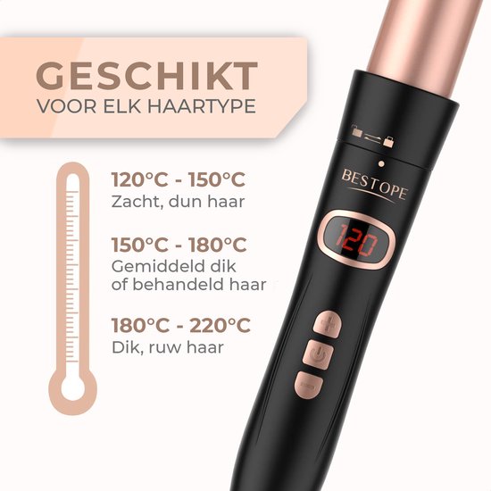 Bestope 6 in 1 Lockenstab mit Aufsätzen - Keramischer Lockenstab - 13 bis 32 mm - Roségold