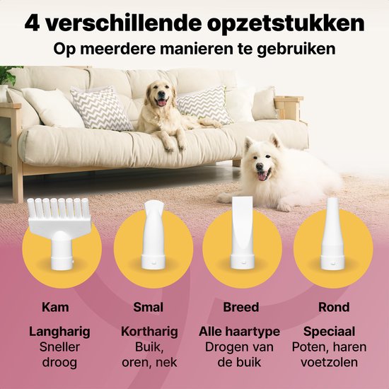 Jake and Jacky Professioneller Hundehaartrockner - Wassergebläse für Hunde - mit 4 Aufsätzen - Hundetrockner - Leises Design