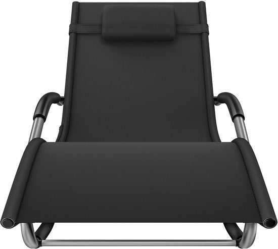 tectake® Liege Taya - Ergonomische Liege für Garten, Terrasse, Balkon - Relaxsessel mit Schaukelfunktion - Gartenstuhl mit bequemen Armlehnen, Kopfstütze und Ablagefach - wetterfest und wasserabweisend - 120kg Tragkraft - Schwarz