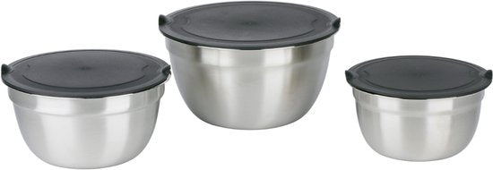alpina Edelstahlschüsseln 3-teilig mit Deckel - Salatschüssel - Bratschüssel mit Deckel - Schüsseln zum Mischen und Aufbewahren - Snackschüssel