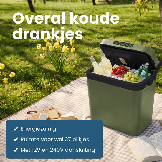 Auronic Coolbox Electric 12V und 230V - 25L - Camping-Kühlschrank - Auto - Kühlung und Heizung - Kühlbox - Grün