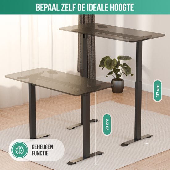 Avalo Schreibtischgestell - Elektrisch - Verstellbar - für Tischplatte 60-80 x 100-160cm - Stahl - Schwarz
