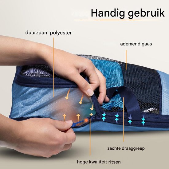 Packwürfel 7er Set - mit Kompression für Koffer und Rucksack inkl. Packsack, Mariner's Azure - Blau