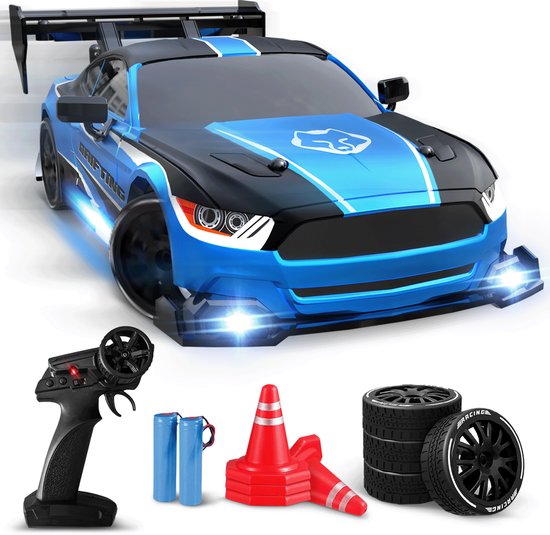 NAPI Controllable RC Car - Drift Car mit 2 Batterien, LED & Zubehör - 15 km/h - Outdoor-Spielzeug - Rennautos für Jungen & Erwachsene - Outdoor-Spielzeug - Spielzeugauto Radiographic - Drift King