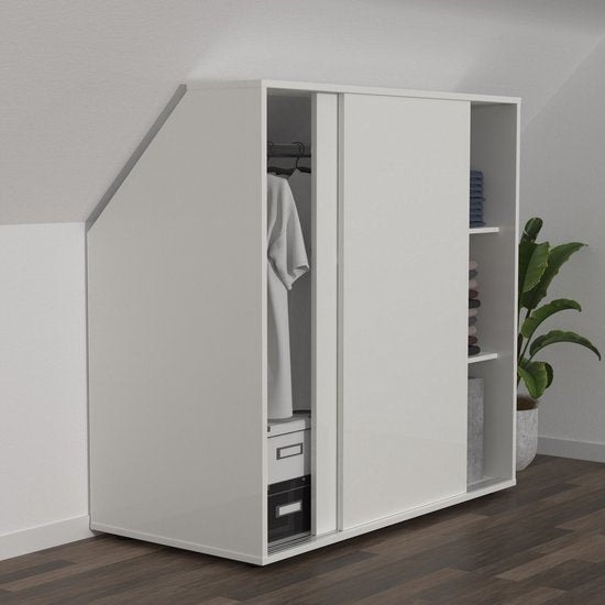 VDD - Kleiderschrank für Dachschräge - Spanplatte - 100x100x50 - 45° - Schiebetüren - Weiß