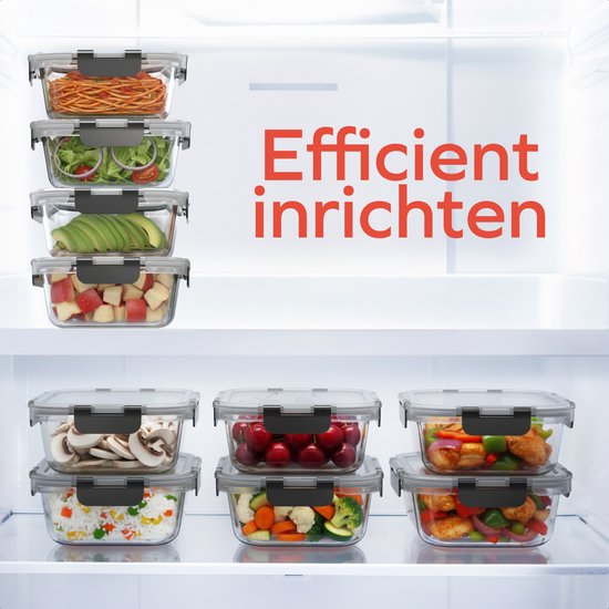 KitchenBrothers Mahlzeit Vorbereitung Tabletts - Glas Frische Tabletts - luftdicht - BPA und PFAS frei - 1L - Glas - 10 Stück