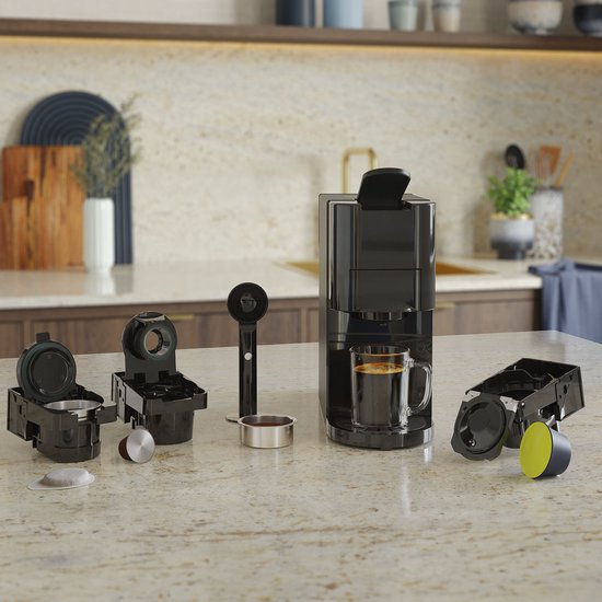 Princess 249454 Multi-Kapsel-Kaffeemaschine - 4 in 1 - Geeignet für Nespresso - Dolce Gusto Kapseln - Schwarz / Silber