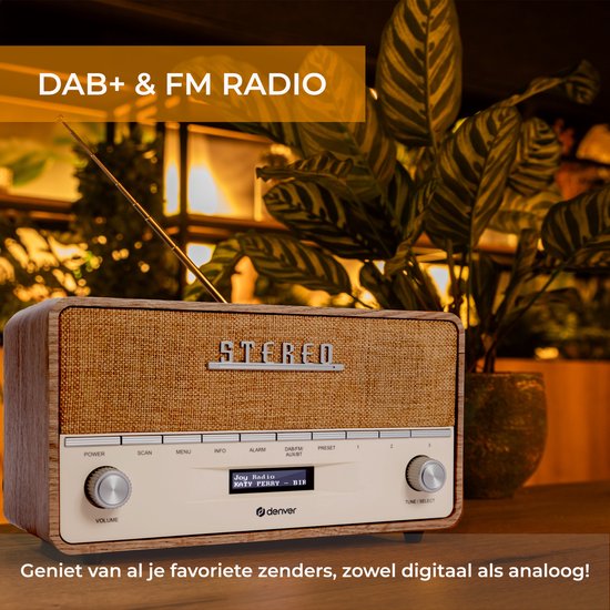 Denver DAB Radio XL - Retro-Radio - Bluetooth - DAB+/ FM - Batterien & Netzanschluss - DAB36LW