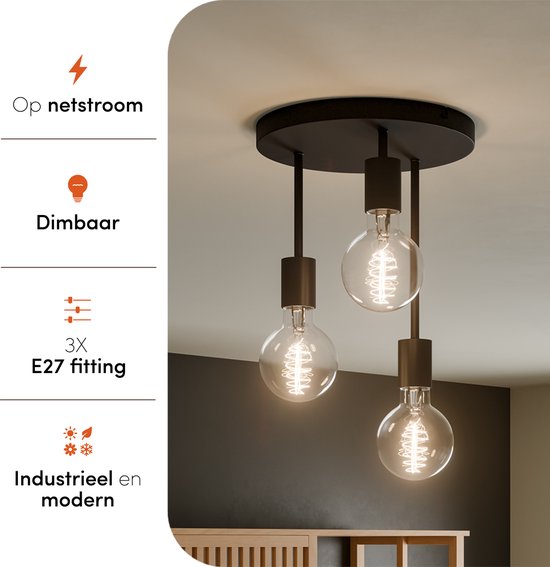 Nolt Ceiling Lamp - Deckenleuchte - 3x E27 Lampe - Industrial - ⌀ 28cm - Schwarz