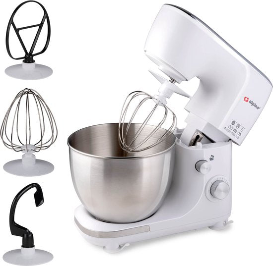 alpina Food Processor - Küchenroboter - 5L Edelstahl-Mixbehälter - 3 Zubehörteile - Weiß