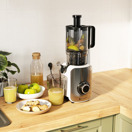 KitchenBrothers Slowjuicer - Vertikal - Entsafter - Gemüse- und Obstpresse - 126 mm - 750 ml - Perlweiß / Weiß