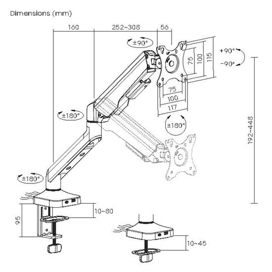 VDD Gaming - Monitorarm - Monitorarm - Monitorhalterung - Höhenverstellbar - Für 1 Bildschirm - Ergonomisches Design - Schwarz
