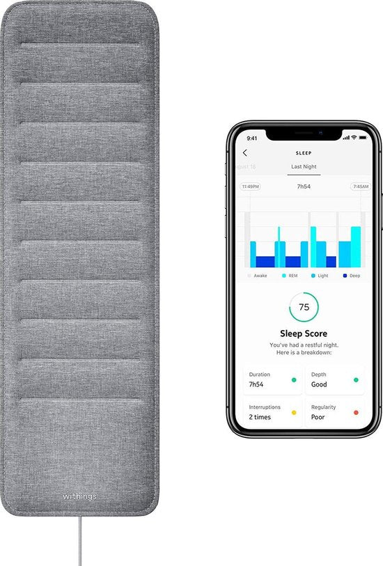 Withings Sleep Analyzer – Erkennung von Schlafapnoe – Schnarcherkennung – Schlafanalyse – Herzfrequenzmessung