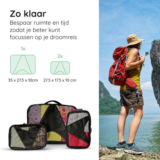 Volcan Packing Cubes - Kofferorganisationsset - 3er Set - für Rucksack & Koffer - Schwarz